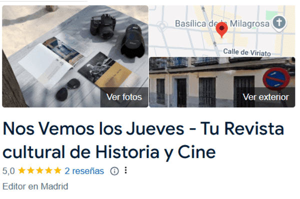 Ficha de Google my Business de Nos vemos los jueves