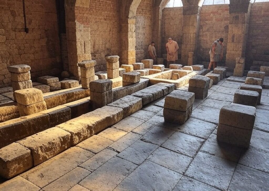 Calefacción imperio romano por el suelo en invierno