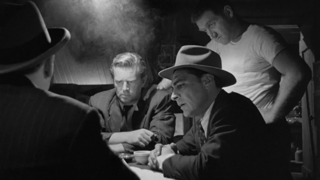 Frame de La jungla de asfalto (1950), cine negro centrado en criminales y fatalismo urbano